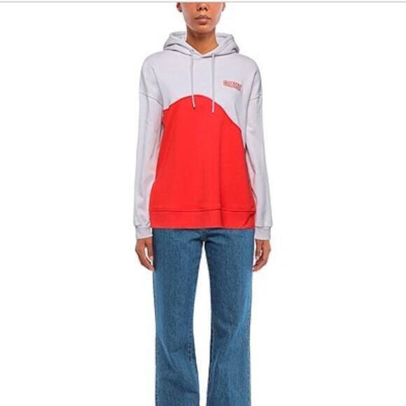 NWT GANNI Liliac / Red colorblock hooder sweatshirt size XXS/XS oversized - Picture 1 of 9